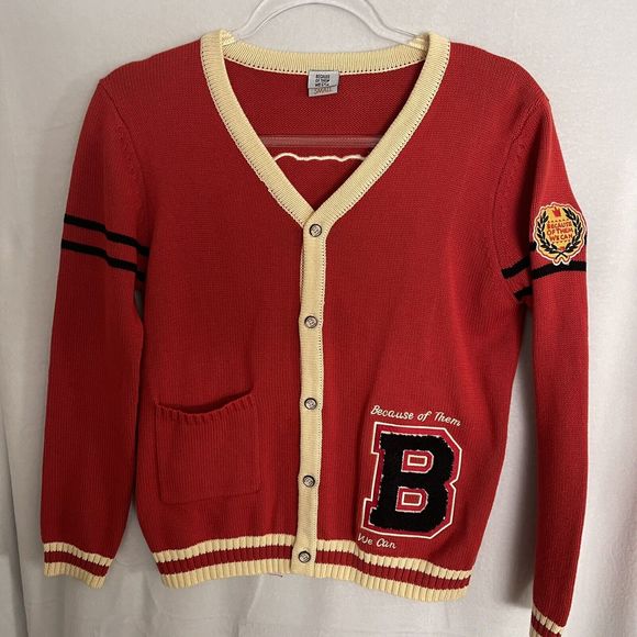 Because Of Them We Can Tuskegee Letterman Cardigan Sweater Burnt Orange Adult S - Picture 1 of 8